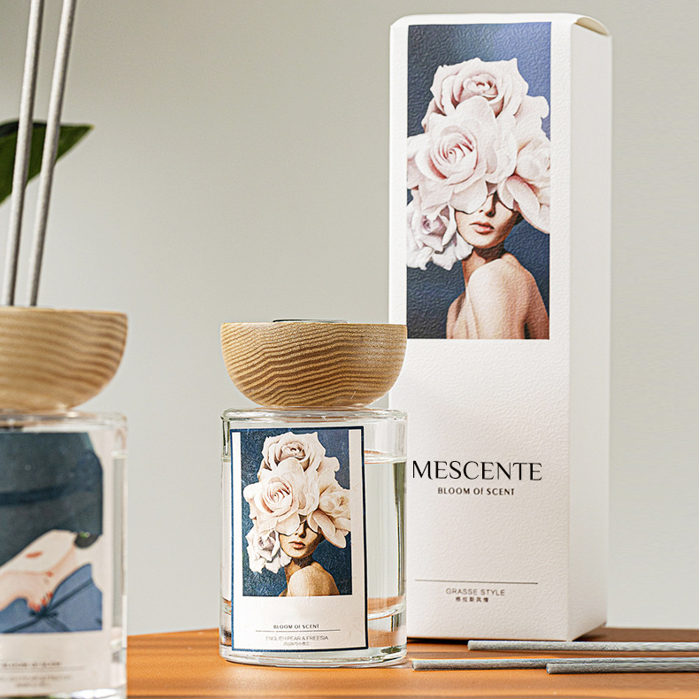 M&Scent tukkukaupan omien merkkien lasipullotikku-reed diffuusorisarjat tulpalla
