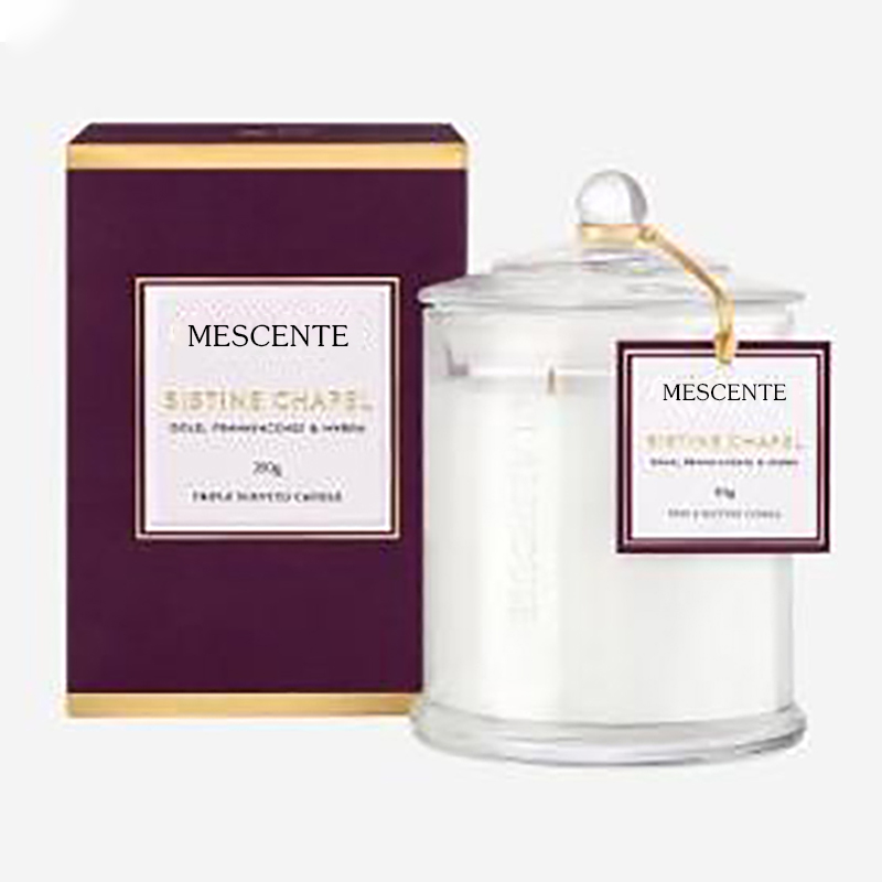 M&Scent-tukkukaupan ylelliset mukautetut yksityiset merkkiset joulukupuiset purkkituoksut soijakynttilät kannella