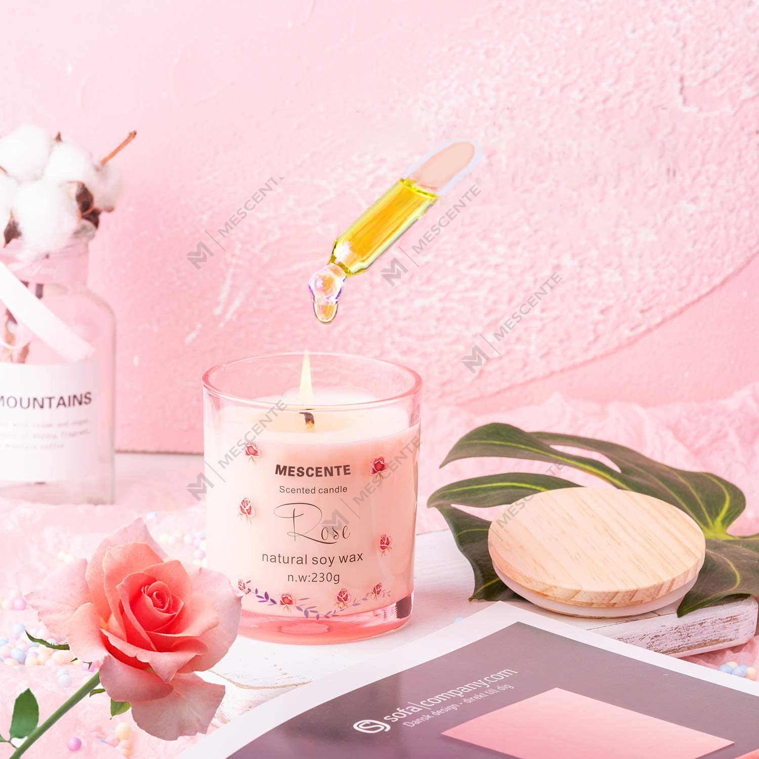 M&Scent käsintehty luksuslasipidike henkinen keramiikkapilari vaniljatuoksukynttilä kristalleilla