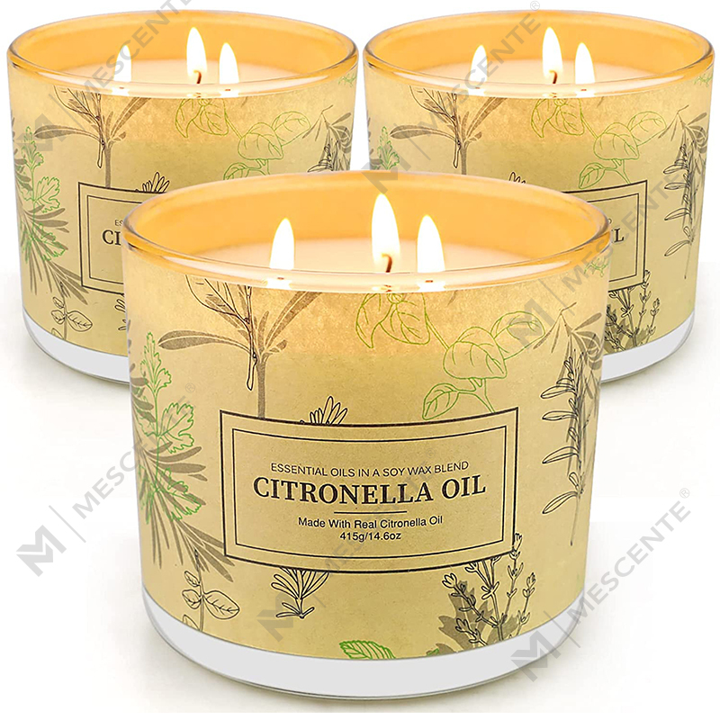 Pitkäkestoiset 3 Wick Jar -tuoksuiset aromaterapiasitronellaöljykynttiläsarjat kotipuutarhan patiolle parvekkeelle
